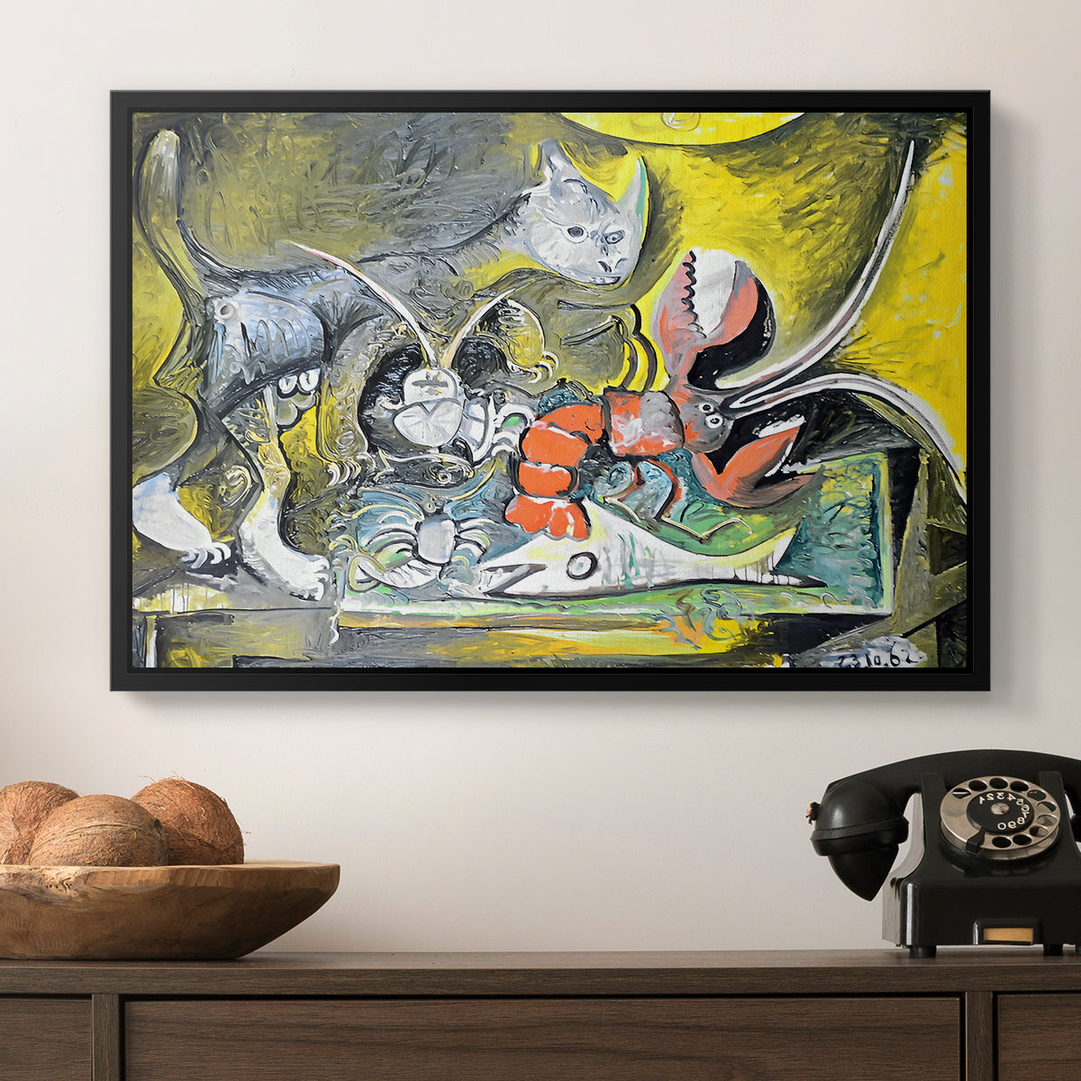 Still Life with Cat and Lobster, 1962 - Floater Framed Canvas Print