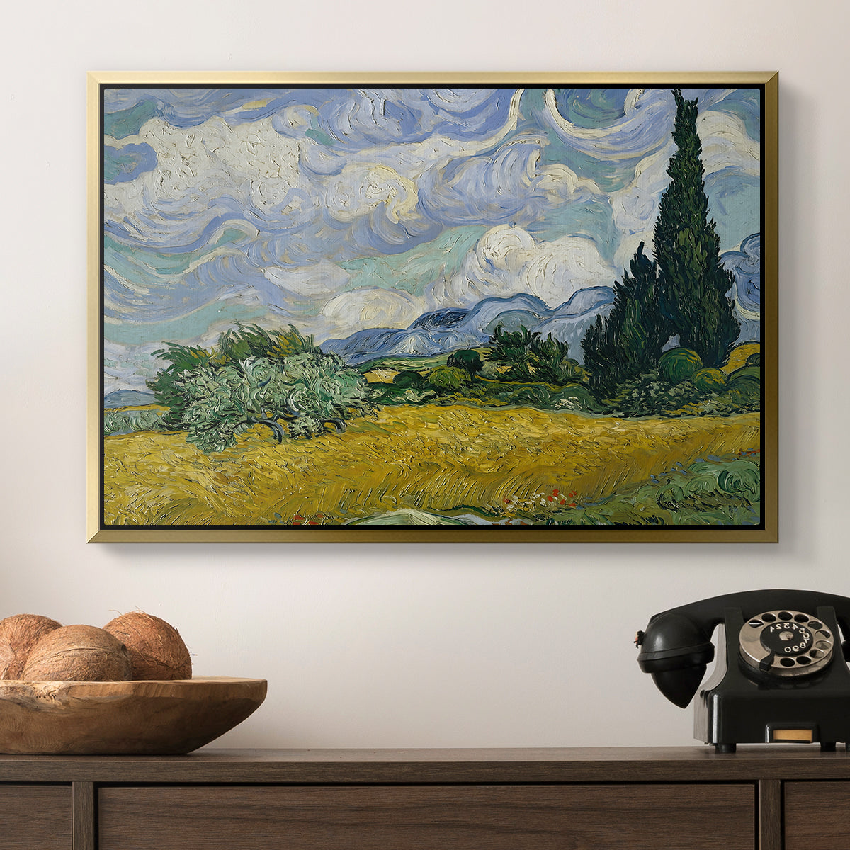 Wheat Field with Cypresses, 1889 - Floater Framed Canvas Print