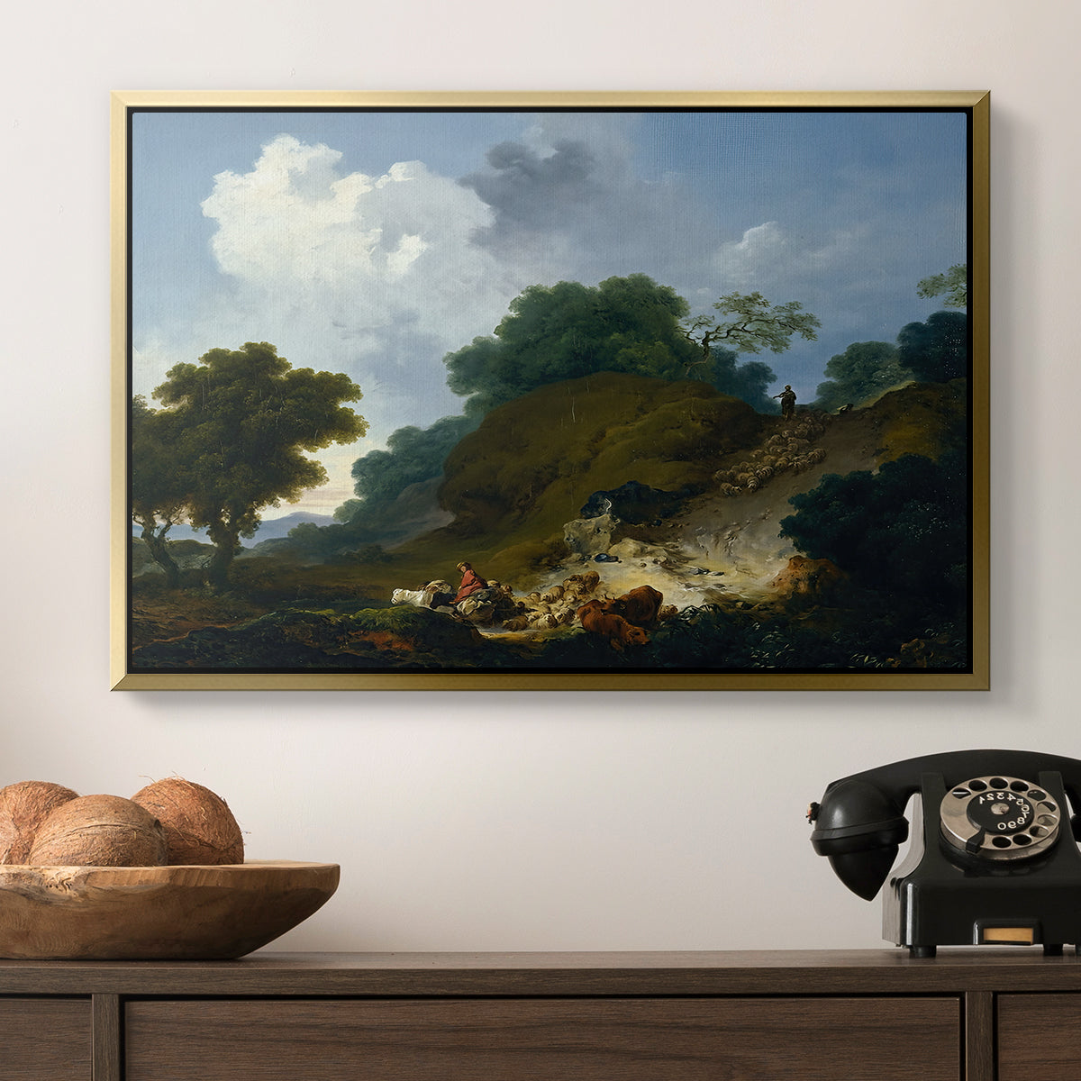 Landscape with Shepherds and Flock of Sheep, c. 1763-1765 - Floater Framed Canvas Print