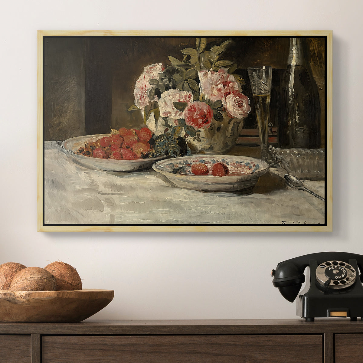 Strawberries and Champagne, c. 1881-1885 - Floater Framed Canvas Print