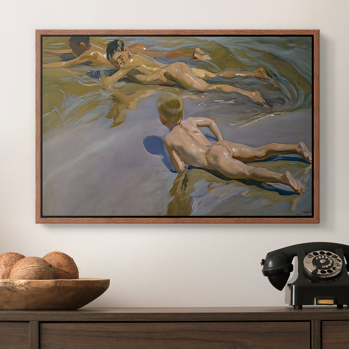 Boys on the Beach, 1910 - Floater Framed Canvas Print