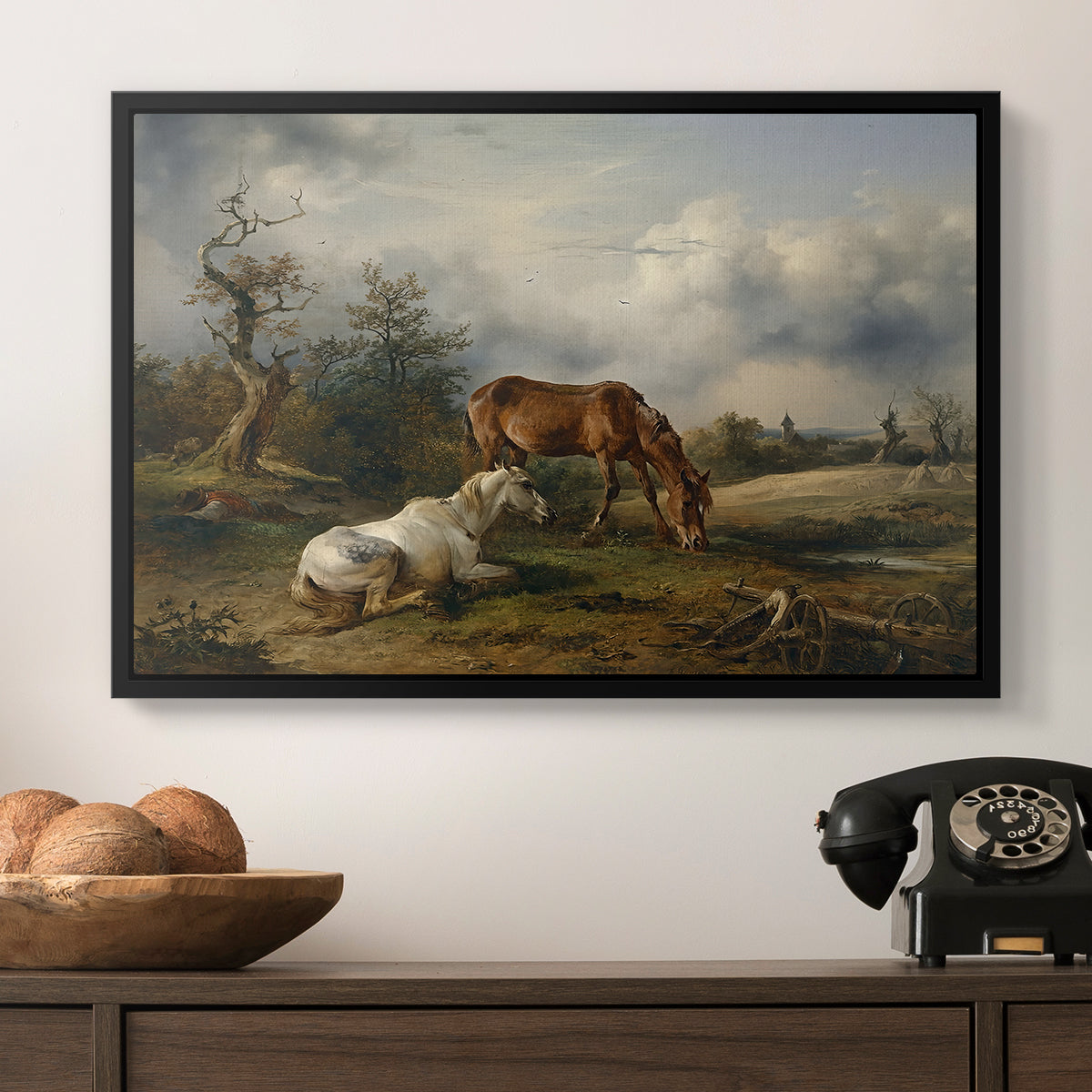Two Horses on the Pasture, c. 1825 - Floater Framed Canvas Print