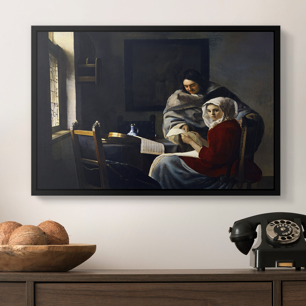 Girl Interrupted at Her Music, c. 1658-1659 - Floater Framed Canvas Print