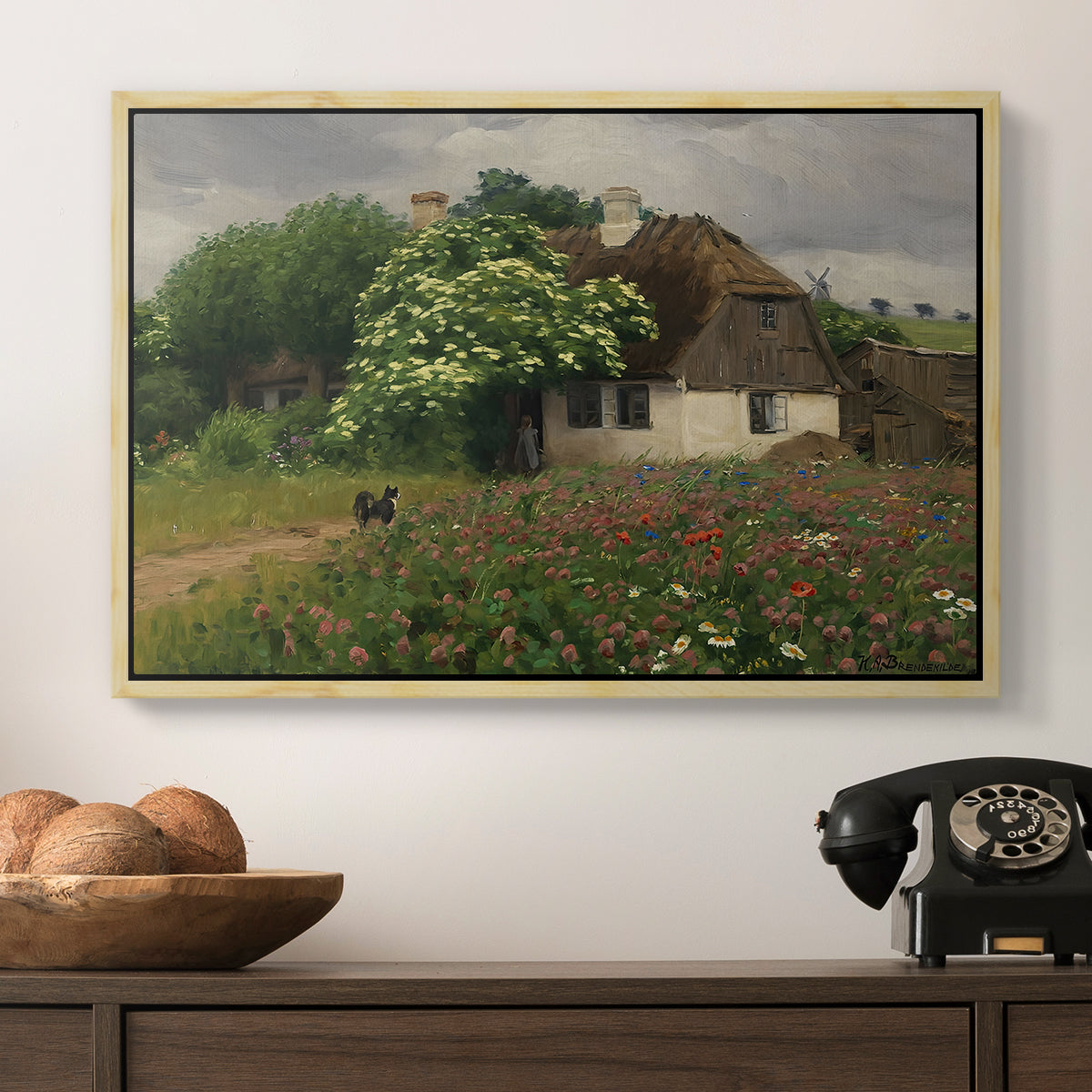 Farmhouse with Meadow Flowers, 1909 - Floater Framed Canvas Print