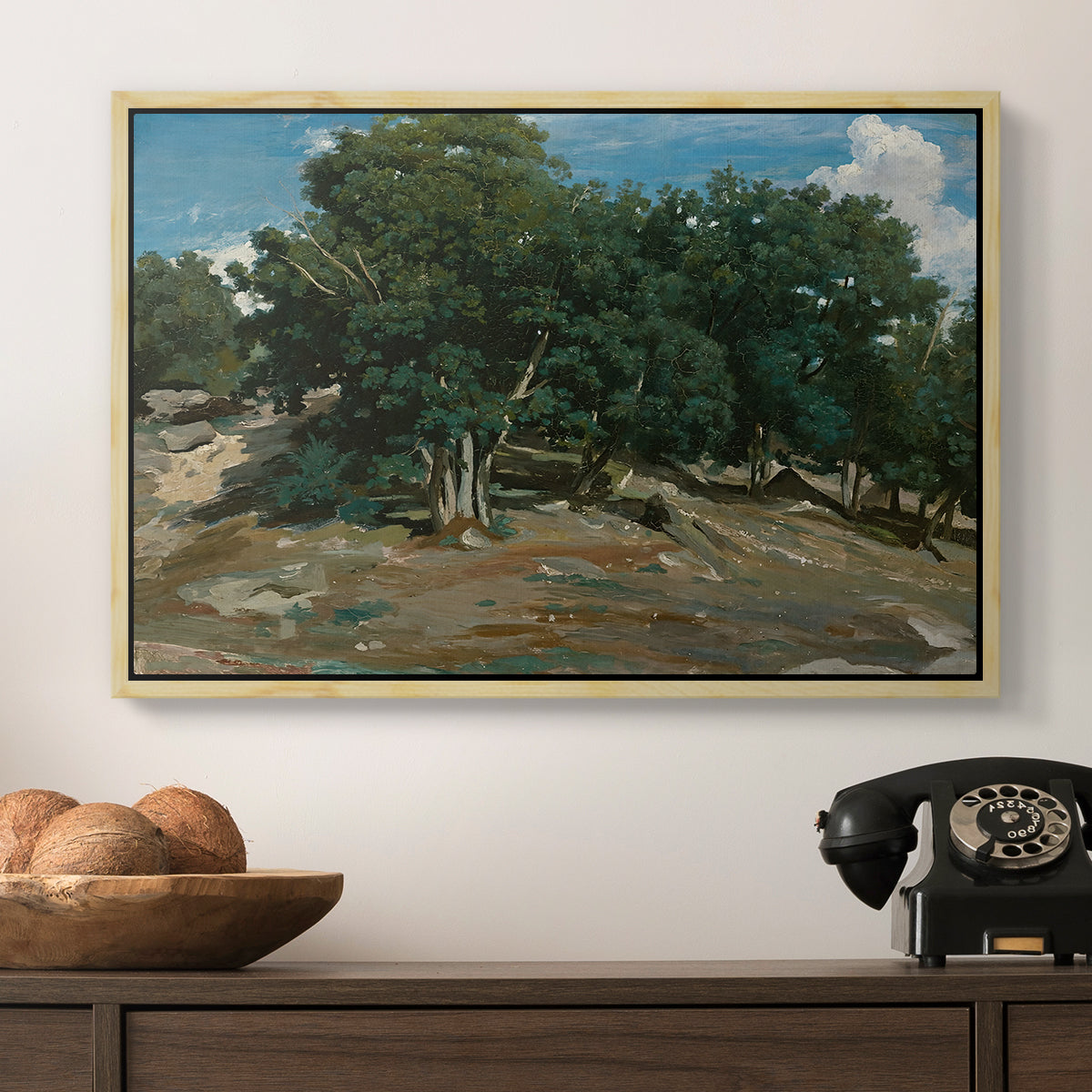 Fontainebleau: Oak Trees at Bas-Bréau, c. 1830-1835 - Floater Framed Canvas Print