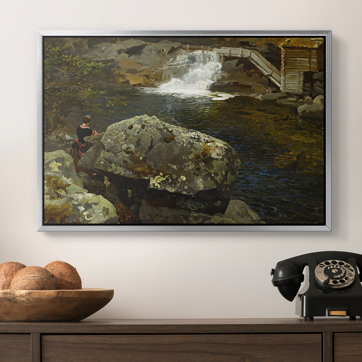 By the Mill Pond (En Mølledam), 1850 - Floater Framed Canvas Print
