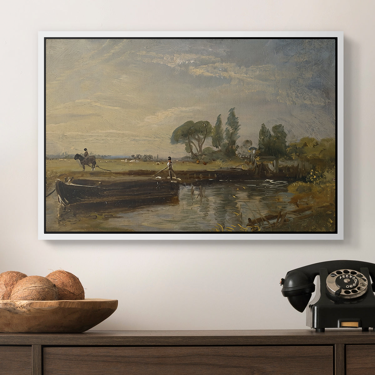 Barge below Flatford Lock, c. 1810 - Floater Framed Canvas Print
