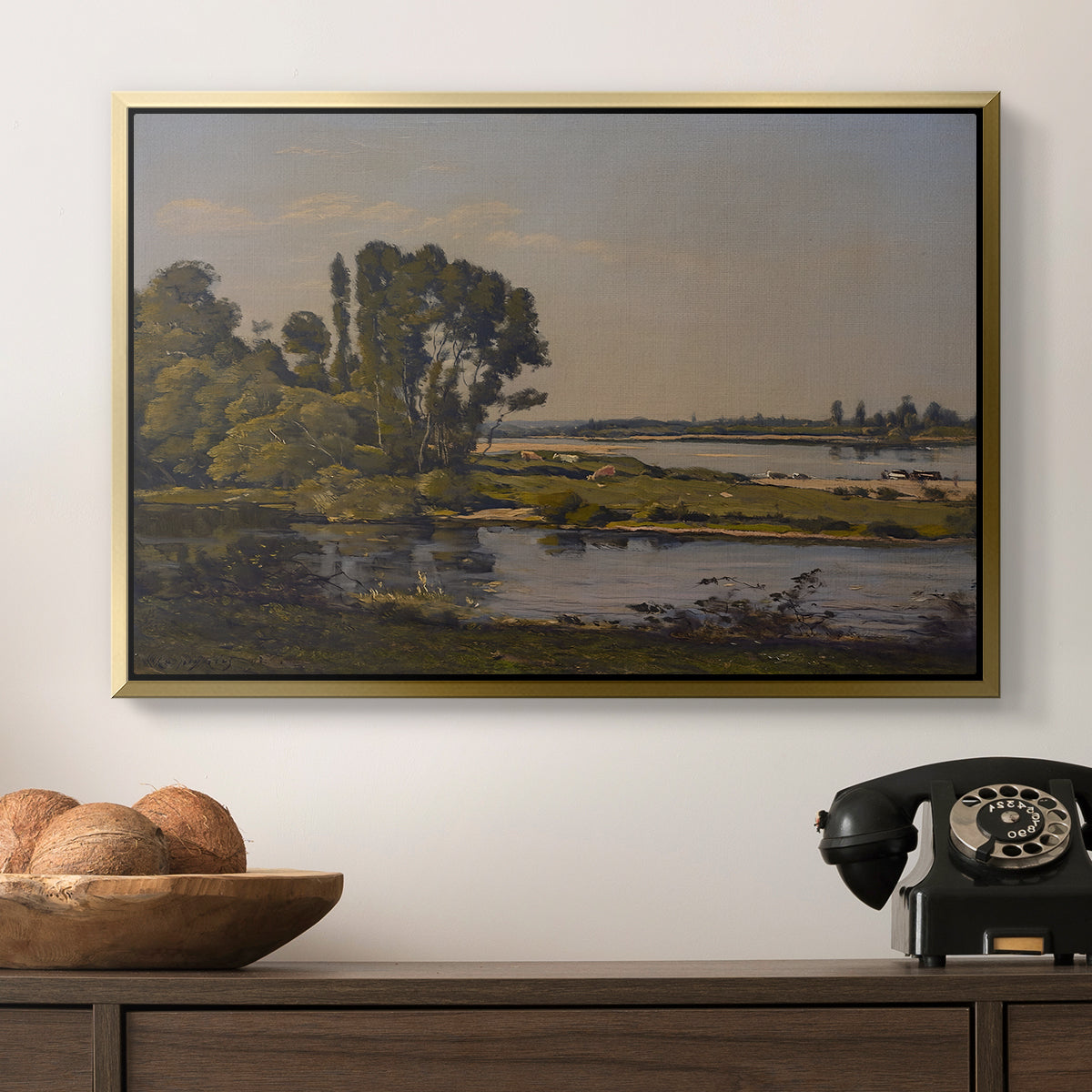 Landscape with a River, 1892 - Floater Framed Canvas Print