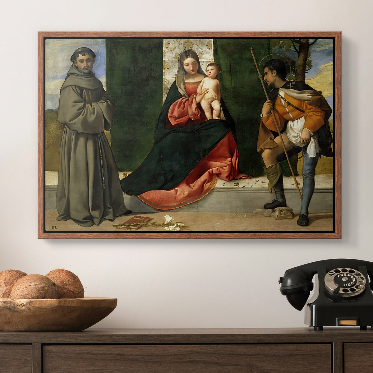 Madonna and Child with Saints Anthony of Padua and Roch, c. 1510 - Floater Framed Canvas Print