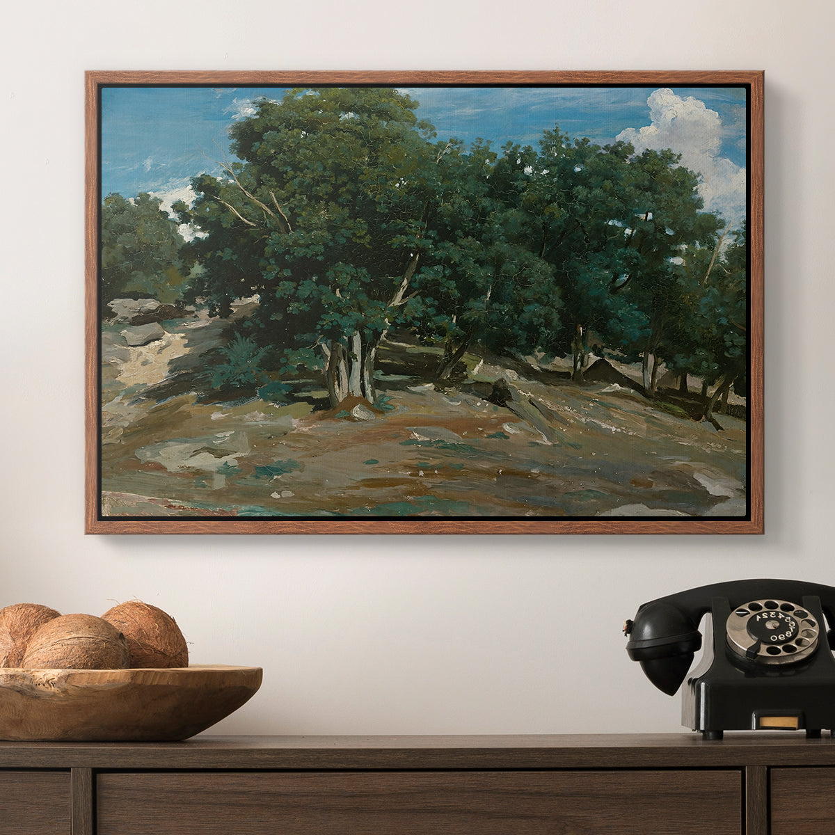 Fontainebleau: Oak Trees at Bas-Bréau, c. 1830-1835 - Floater Framed Canvas Print