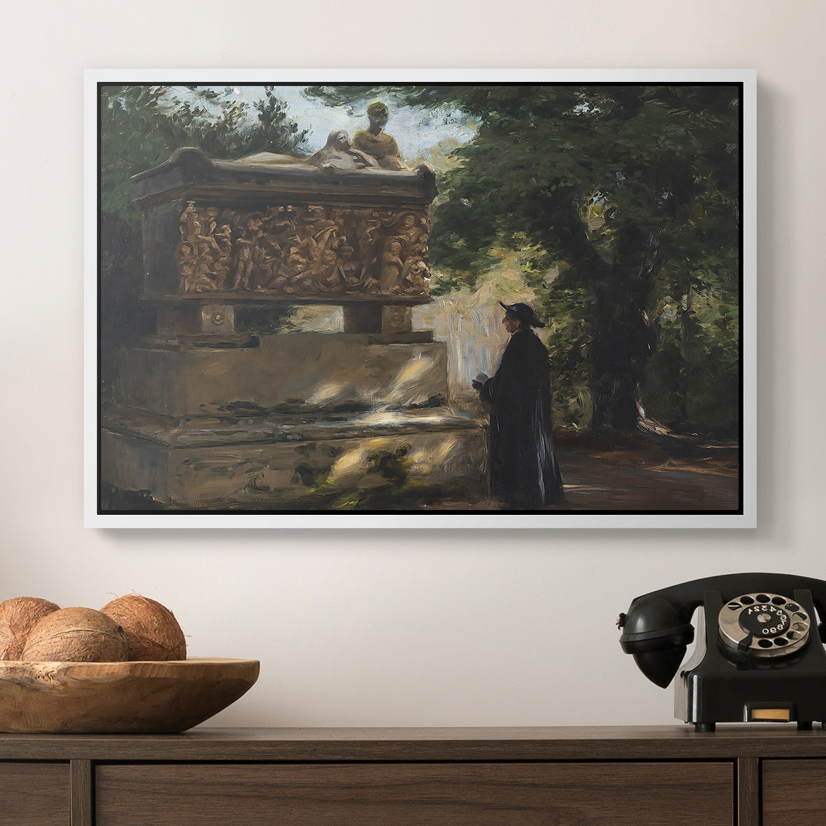 A Catholic Priest in Front of a Sarcophagus, c. 1857 - Floater Framed Canvas Print