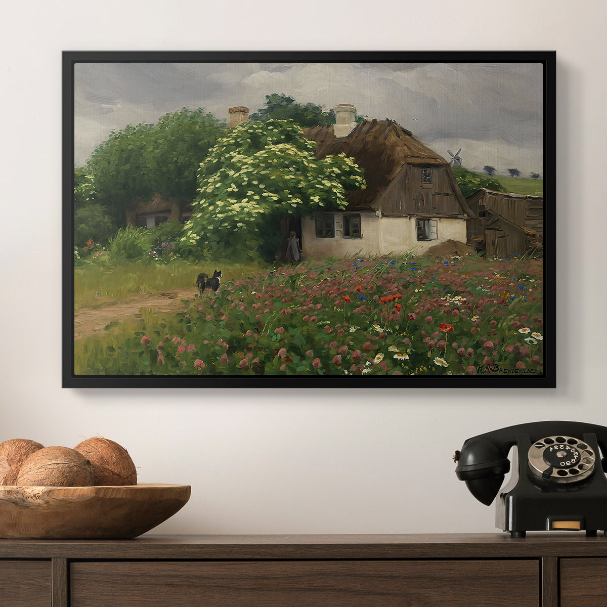 Farmhouse with Meadow Flowers, 1909 - Floater Framed Canvas Print