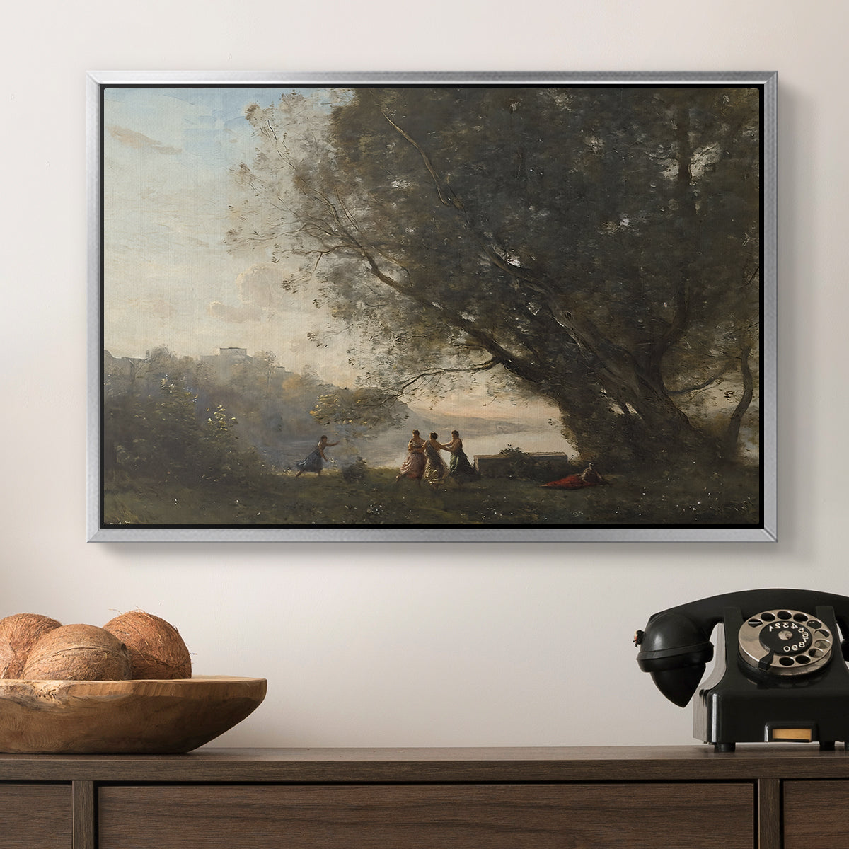 Dance Under the Trees at the Edge of the Lake, c. 1865-1870 - Floater Framed Canvas Print