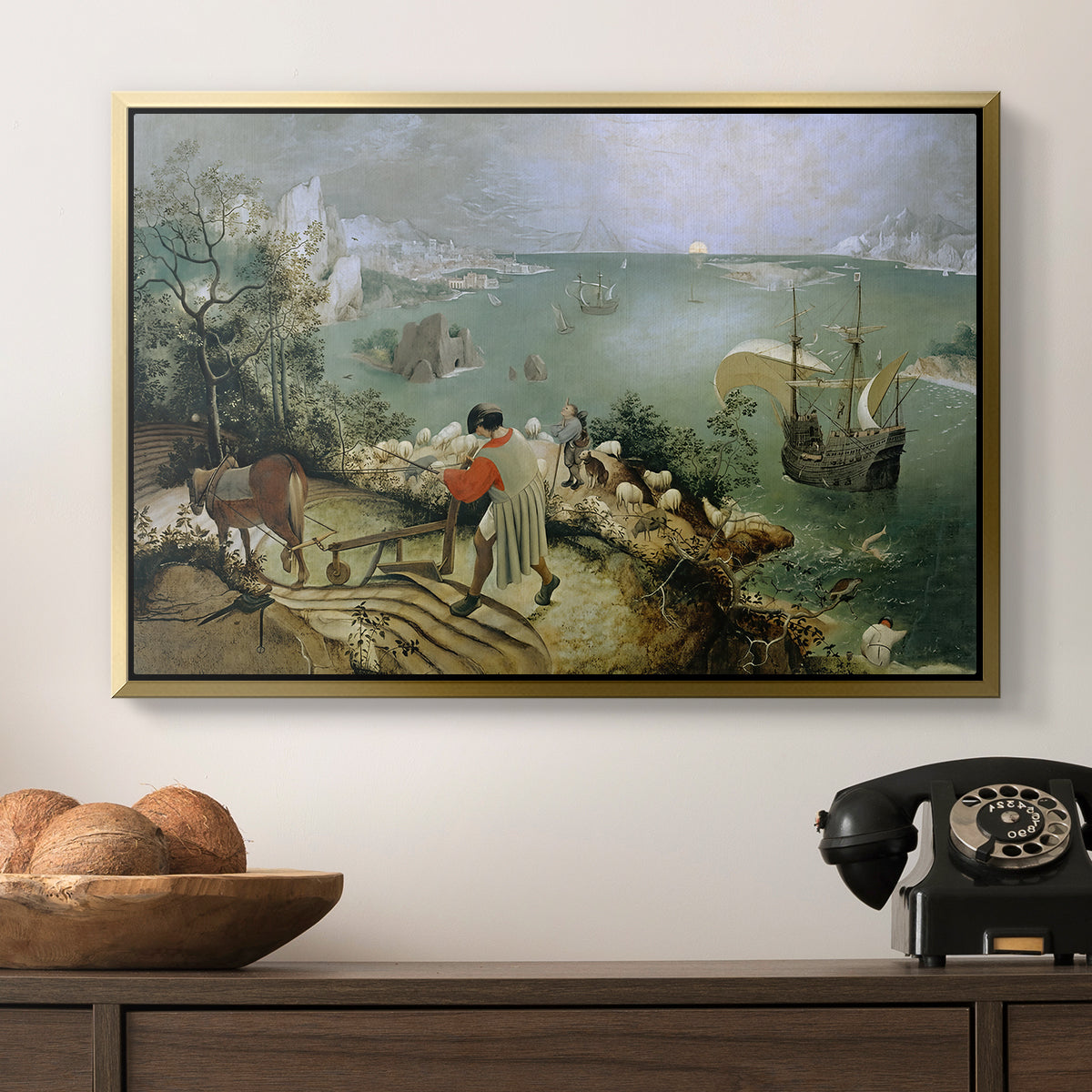 Landscape with the Fall of Icarus, c. 1560 - Floater Framed Canvas Print