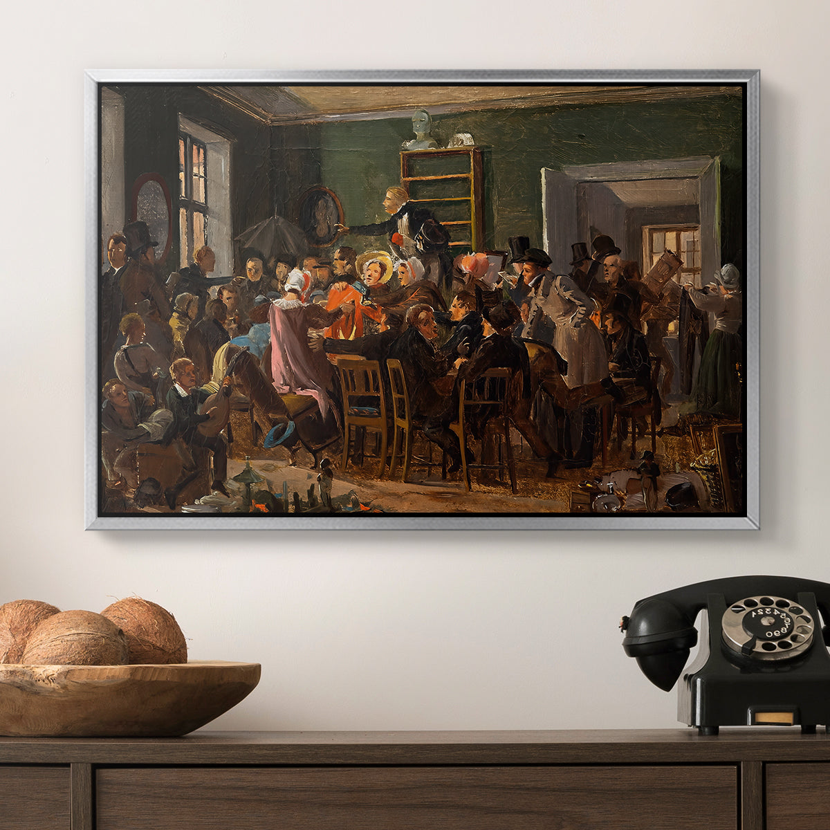 An Auction Scene, 1835 - Floater Framed Canvas Print