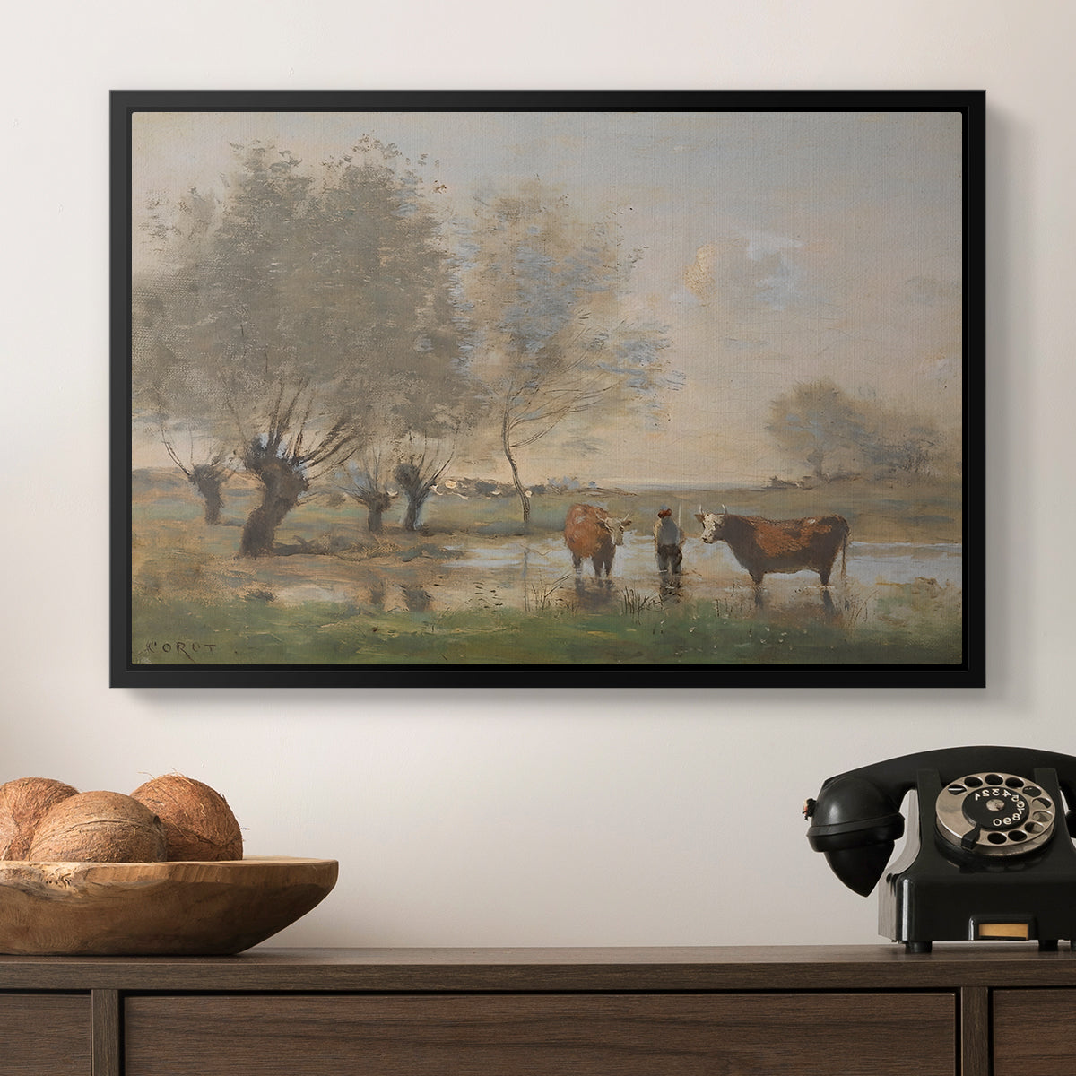 Cows in a Marshy Landscape, c. 1873-1874 - Floater Framed Canvas Print