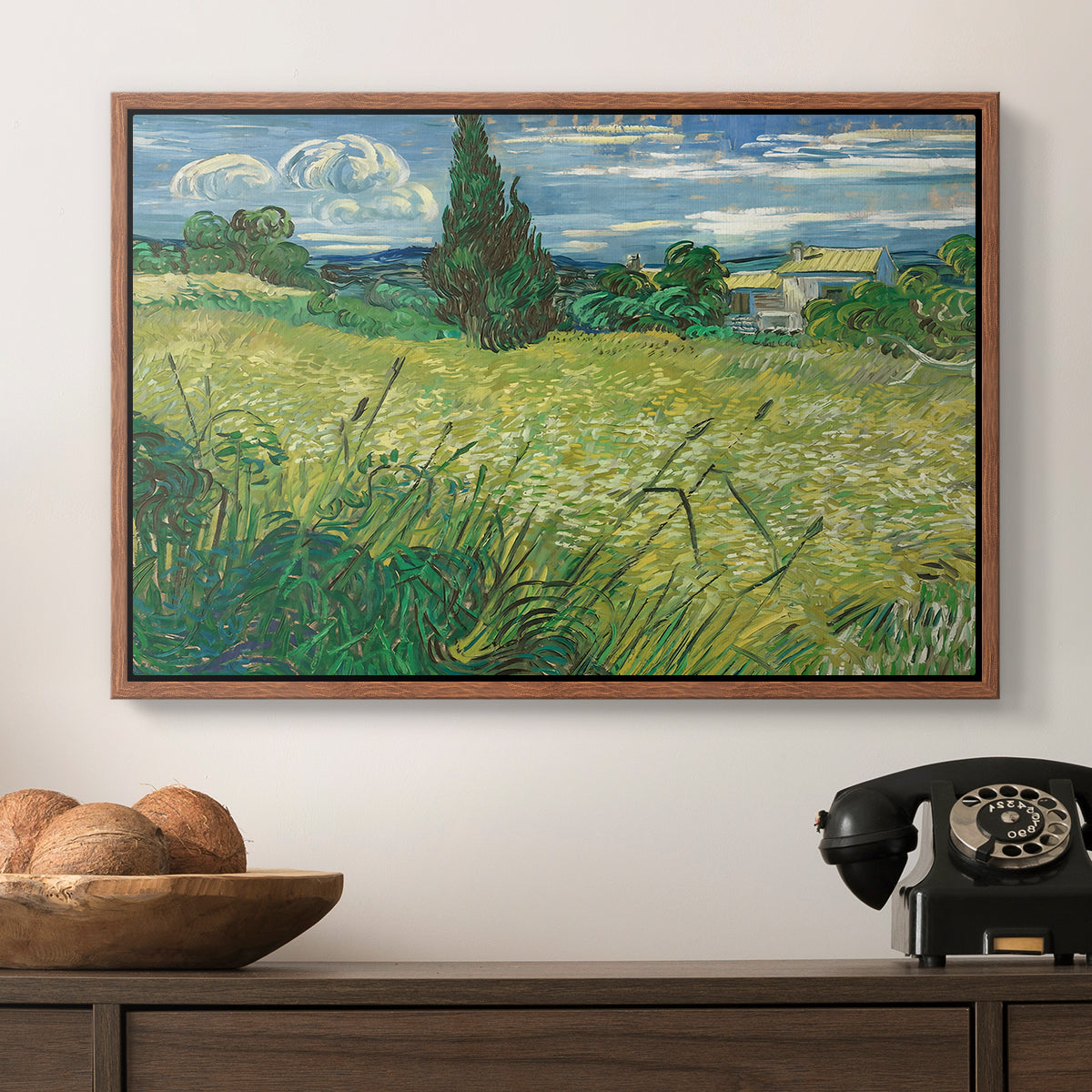 Green Wheat Field with Cypress, 1889 - Floater Framed Canvas Print