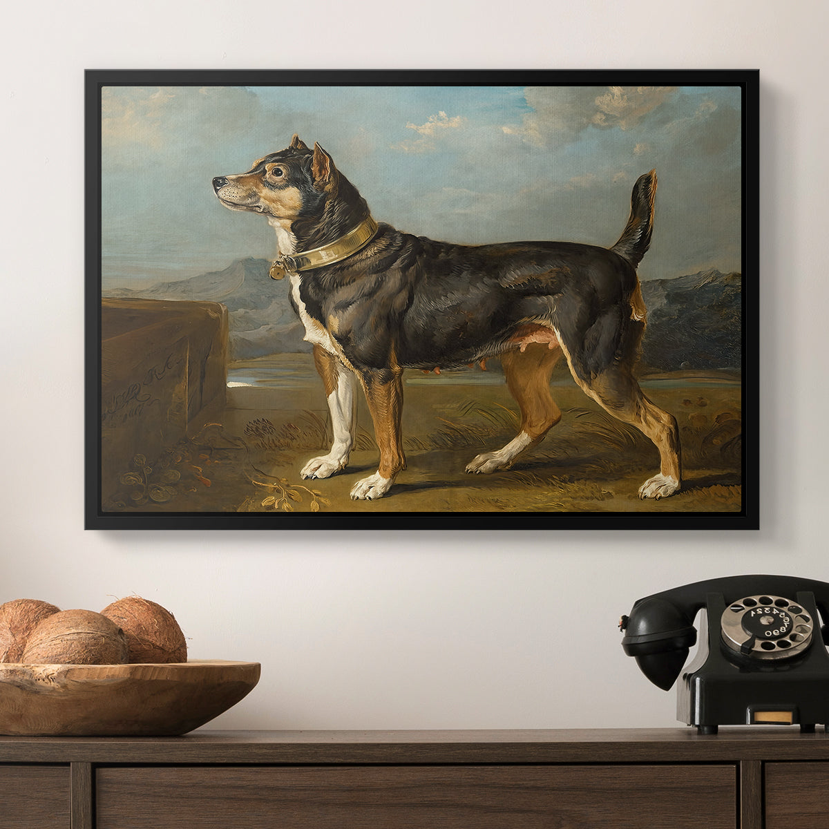 A Terrier in a Landscape, c. 1811 - Floater Framed Canvas Print
