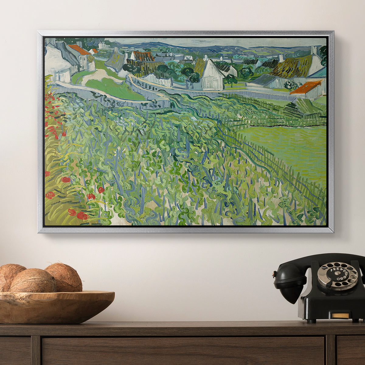 Vineyards at Auvers, 1890 - Floater Framed Canvas Print