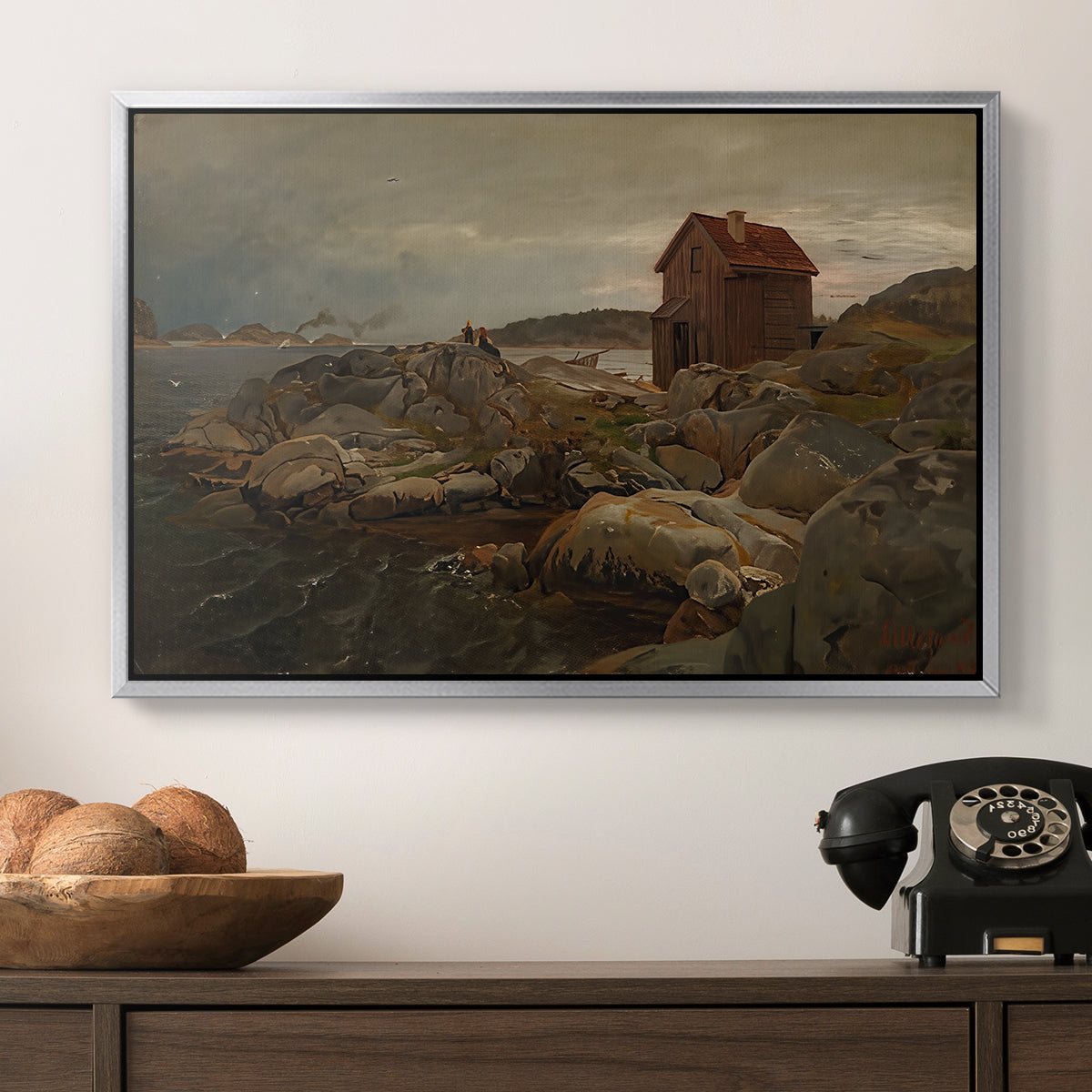 A Fisherman's Home, Lillesand, 1858 - Floater Framed Canvas Print
