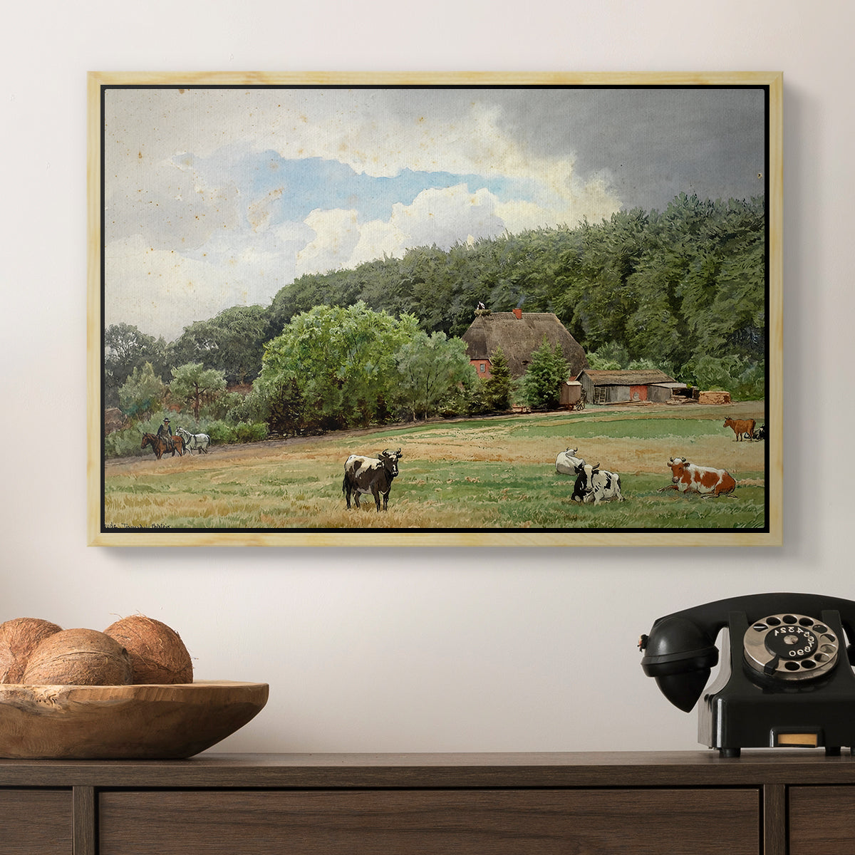 Farm with Grazing Cows (Bondegård med beitende kuer), 1892 - Floater Framed Canvas Print