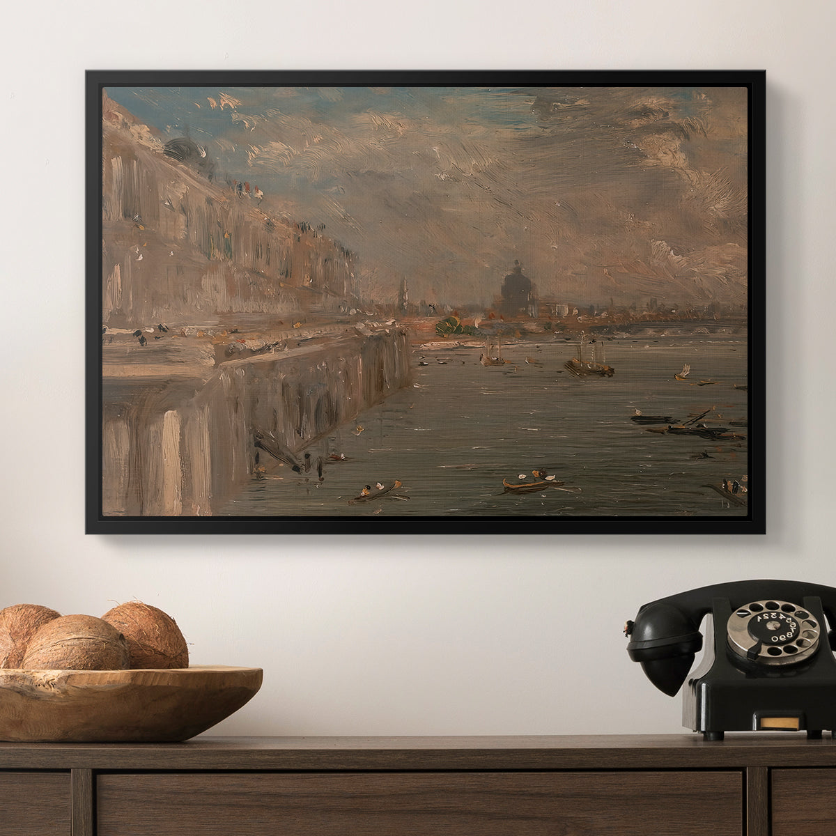Somerset House Terrace from Waterloo Bridge, c. 1819 - Floater Framed Canvas Print