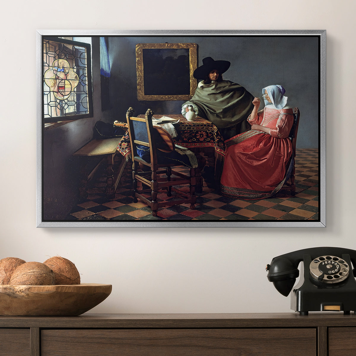 The Glass of Wine, c. 1660 - Floater Framed Canvas Print
