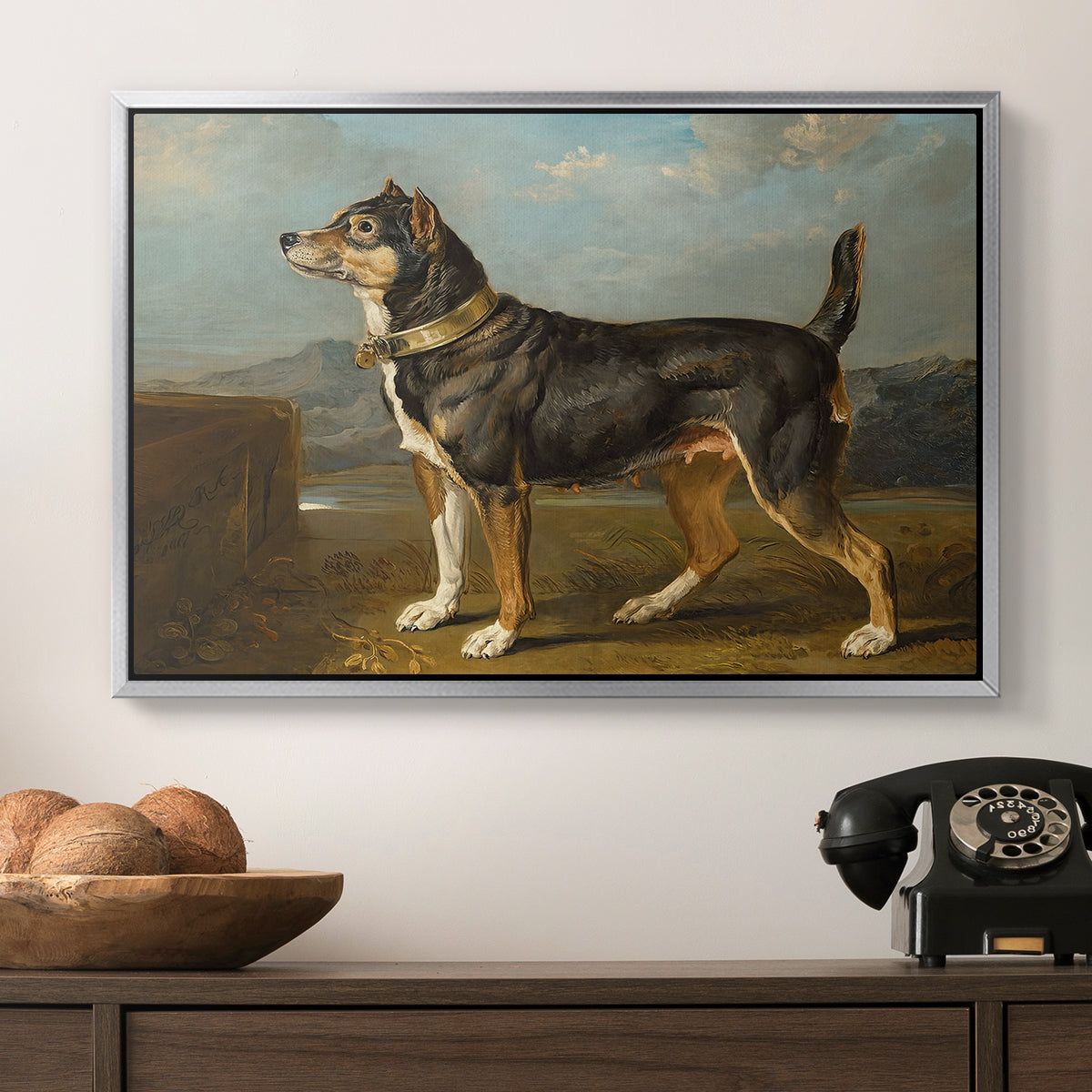 A Terrier in a Landscape, c. 1811 - Floater Framed Canvas Print