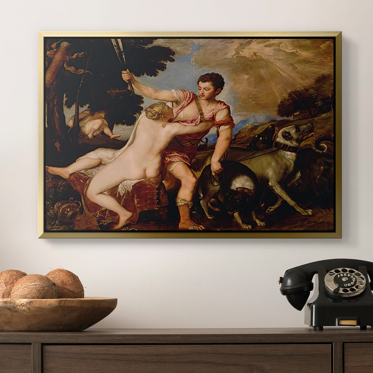 Venus and Adonis, 1554 - Floater Framed Canvas Print