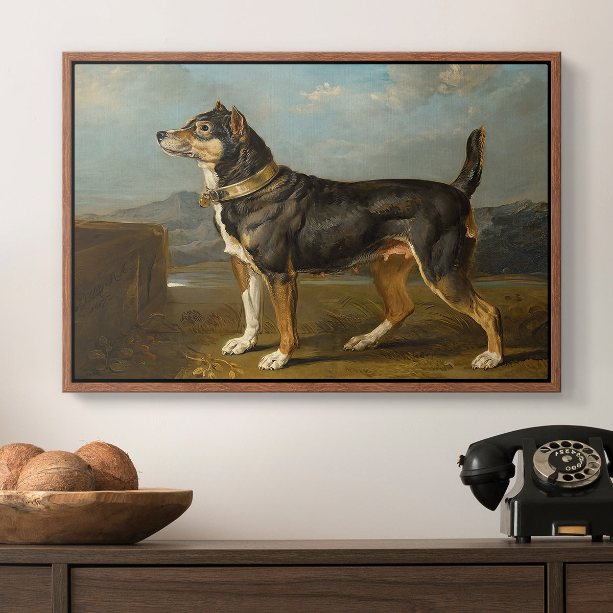A Terrier in a Landscape, c. 1811 - Floater Framed Canvas Print