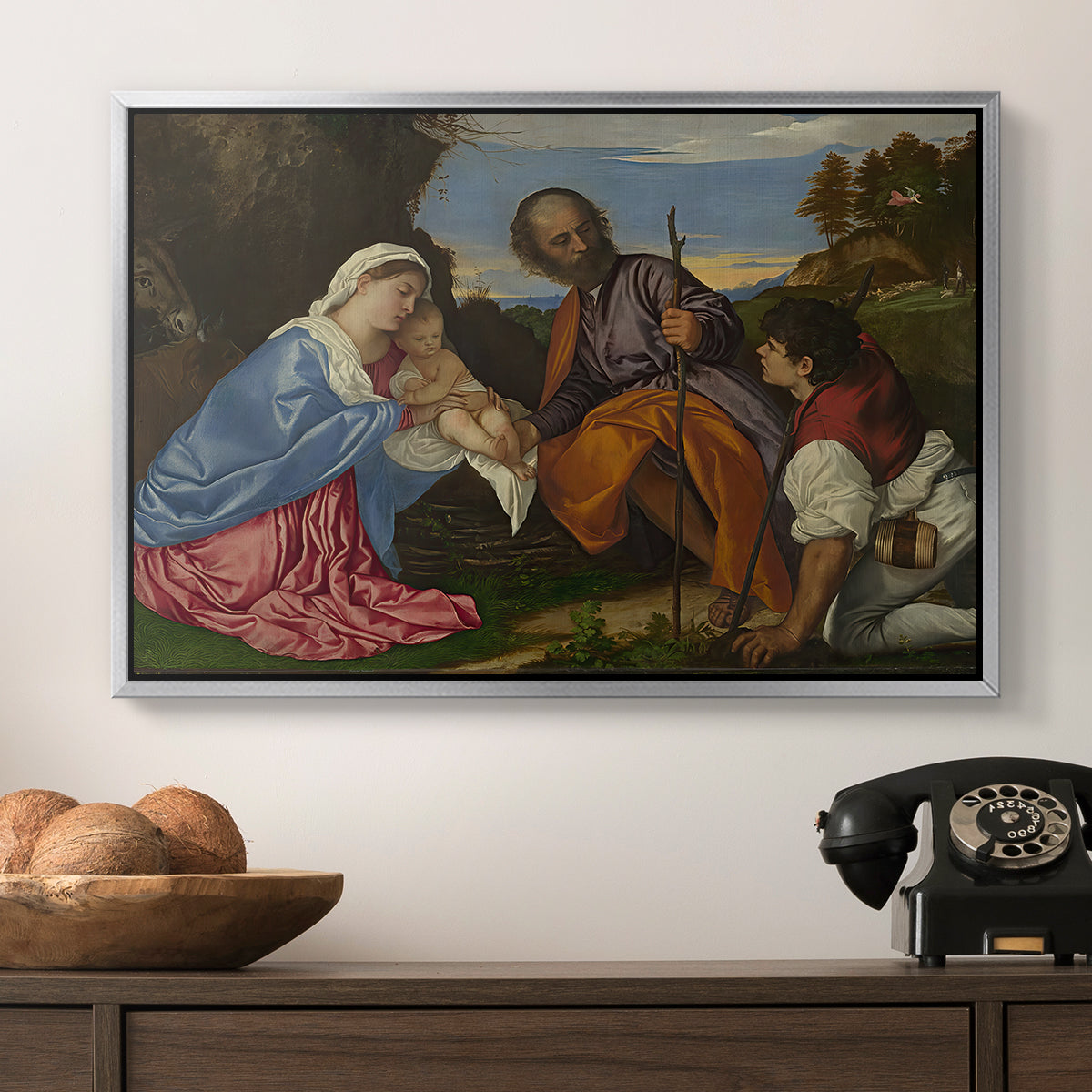 The Holy Family with a Shepherd, c. 1510 - Floater Framed Canvas Print