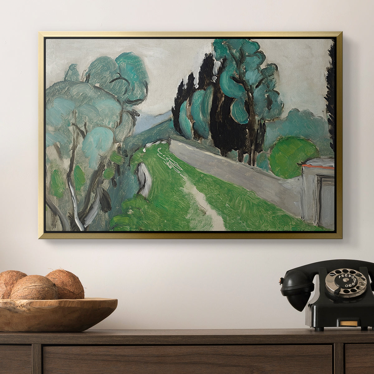 Landscape with Cypresses and Olive Trees near Nice, c. 1918 - Floater Framed Canvas Print