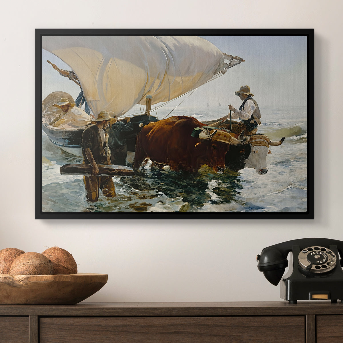 The Return from Fishing: Hauling the Boat, 1894 - Floater Framed Canvas Print