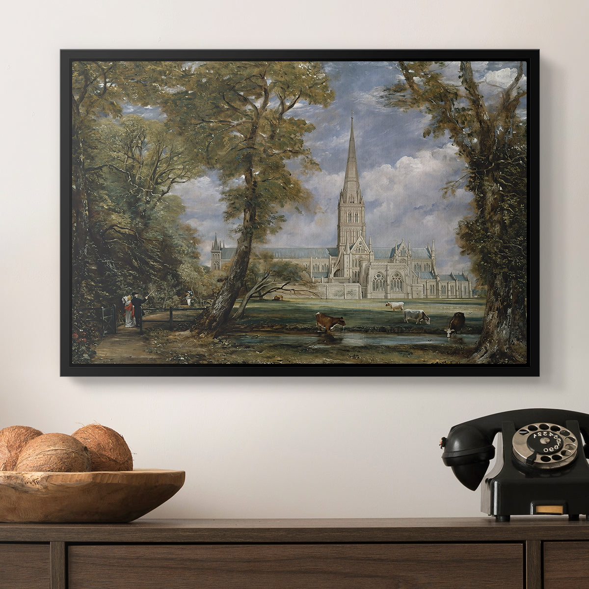 Salisbury Cathedral from the Bishop's Grounds, c. 1825 - Floater Framed Canvas Print