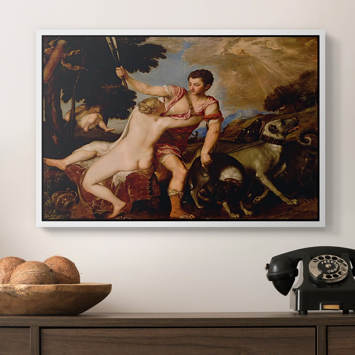 Venus and Adonis, 1554 - Floater Framed Canvas Print