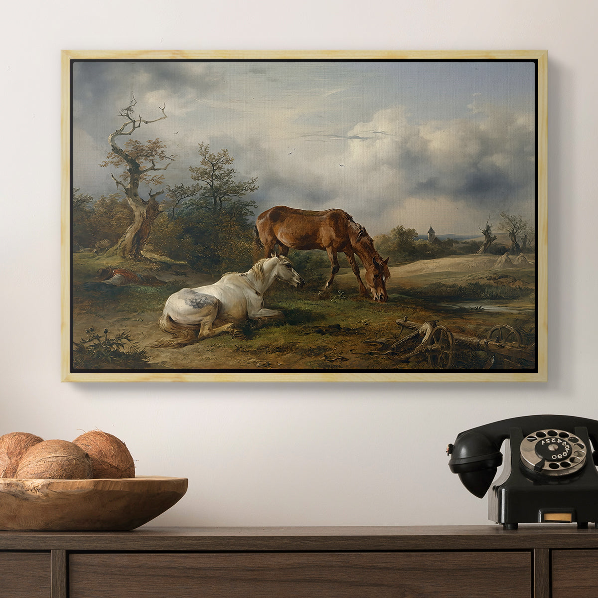 Two Horses on the Pasture, c. 1825 - Floater Framed Canvas Print