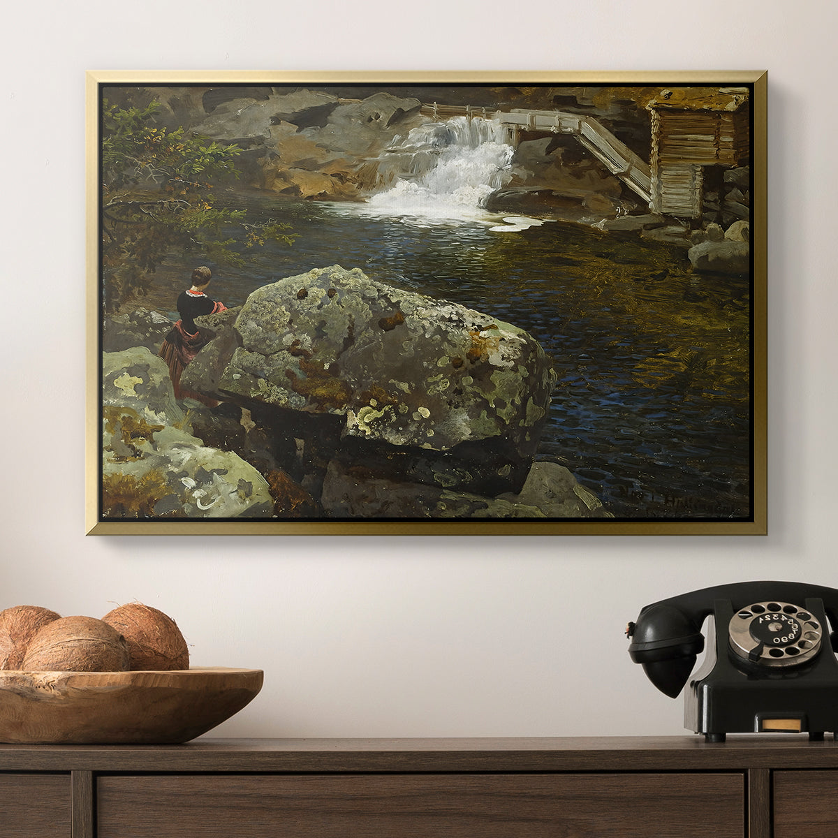 By the Mill Pond (En Mølledam), 1850 - Floater Framed Canvas Print