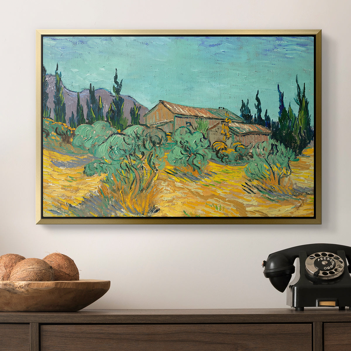 Wooden Sheds Among the Olive Trees and Cypresses, 1889 - Floater Framed Canvas Print