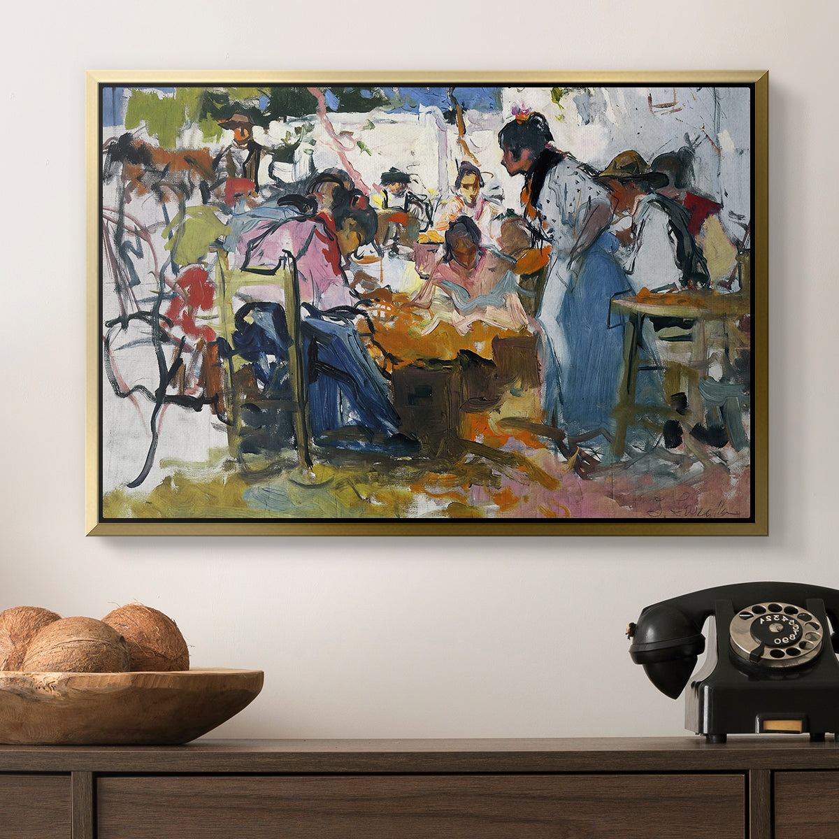 Net Menders in Valencia, 1909 - Floater Framed Canvas Print