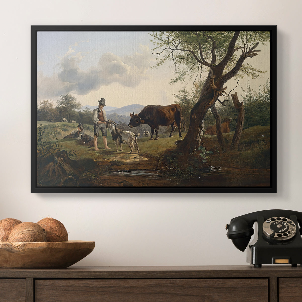 Shepherd with Billy Goat, c. 1830 - Floater Framed Canvas Print