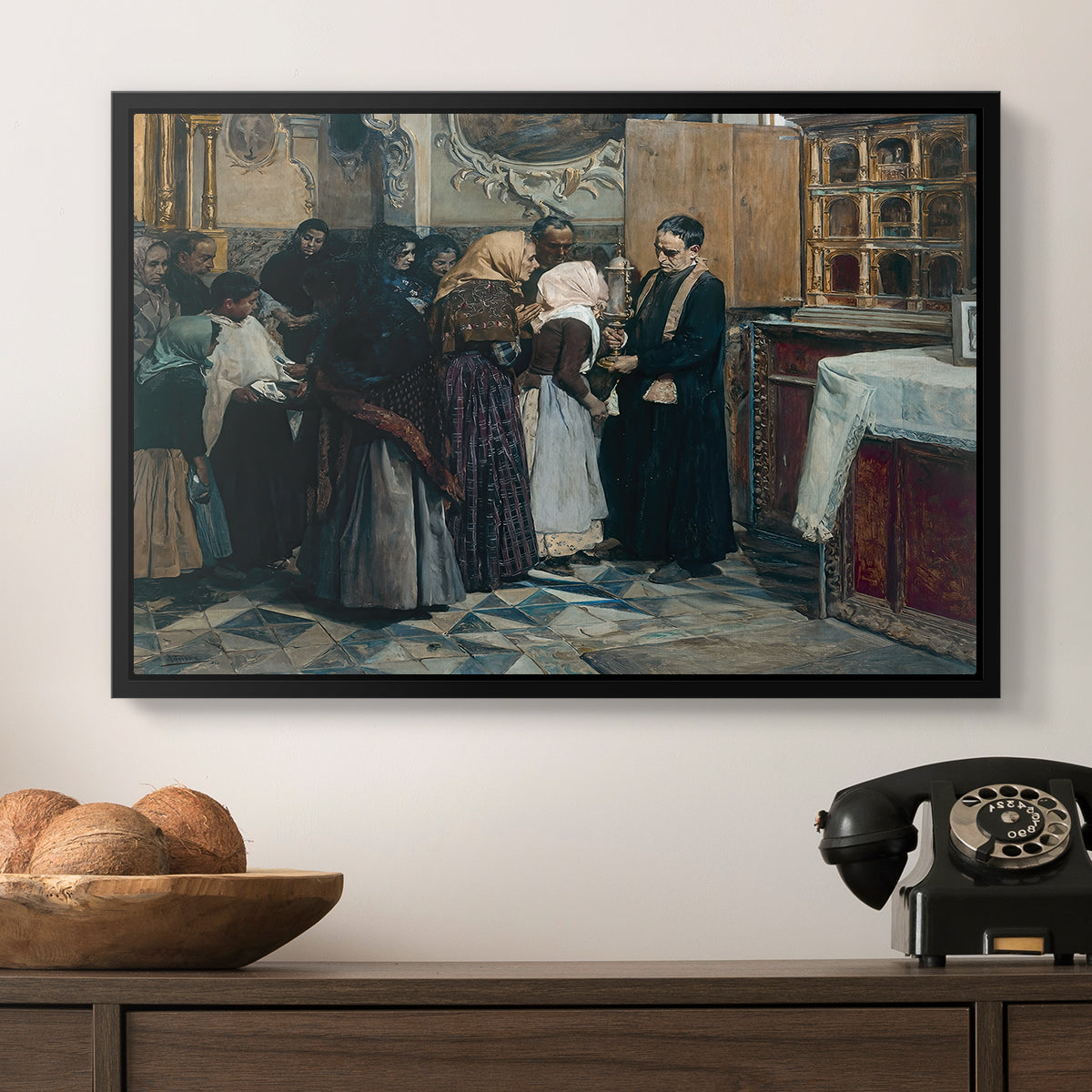 Kissing the Relic, 1893 - Floater Framed Canvas Print