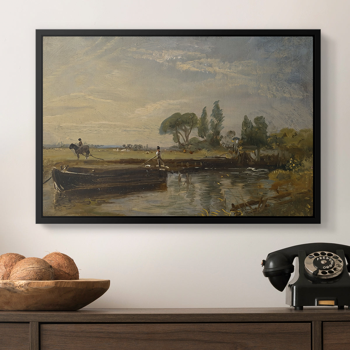 Barge below Flatford Lock, c. 1810 - Floater Framed Canvas Print