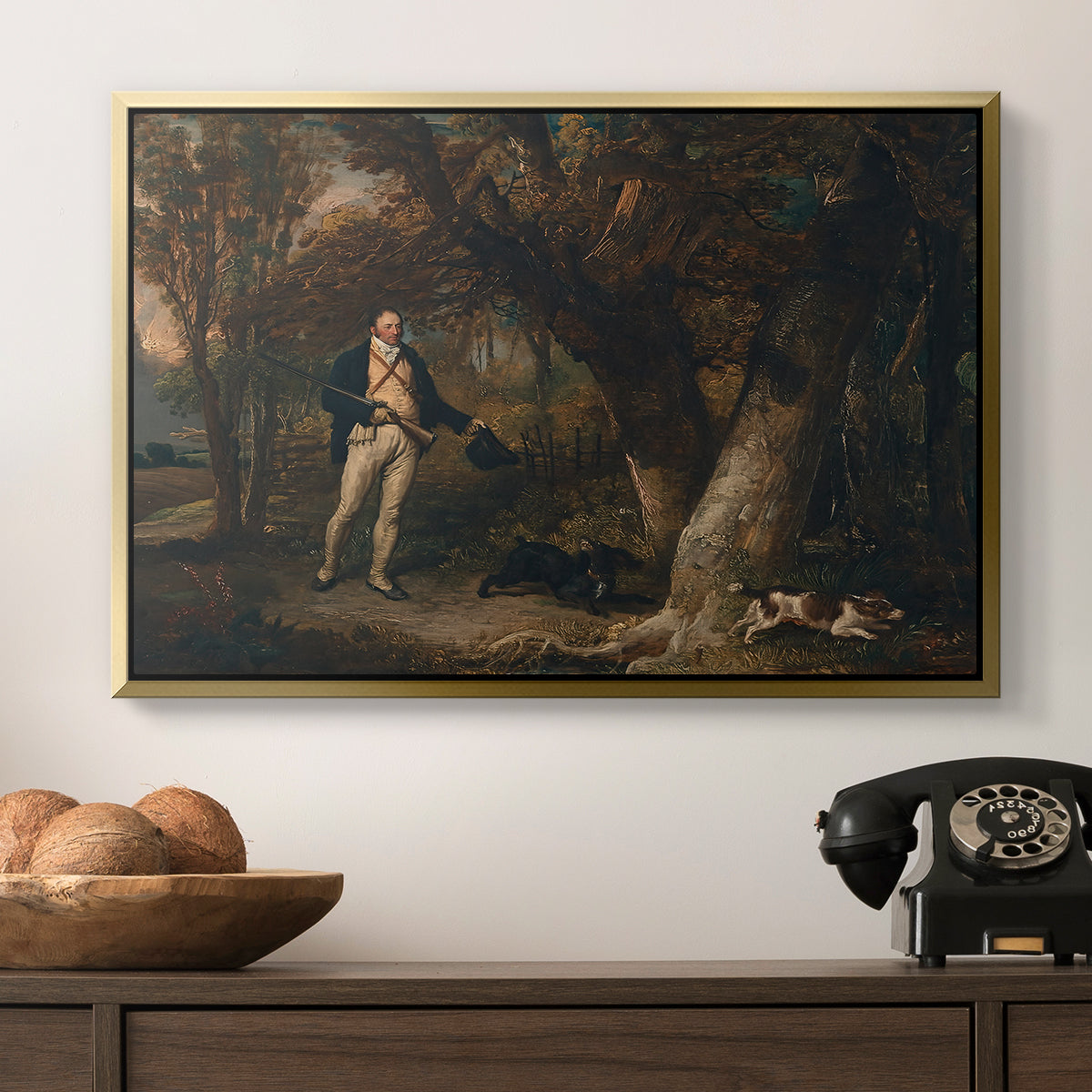 The Reverend Thomas Levett and Favourite Dogs, Cock-Shooting, 1811 - Floater Framed Canvas Print