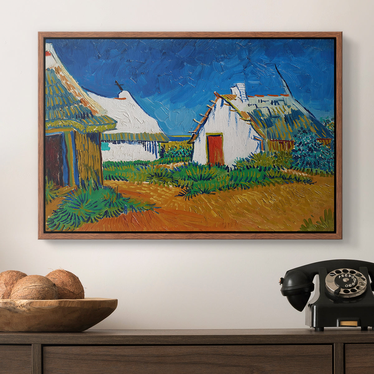 Three White Cottages at Saintes-Maries, 1888 - Floater Framed Canvas Print