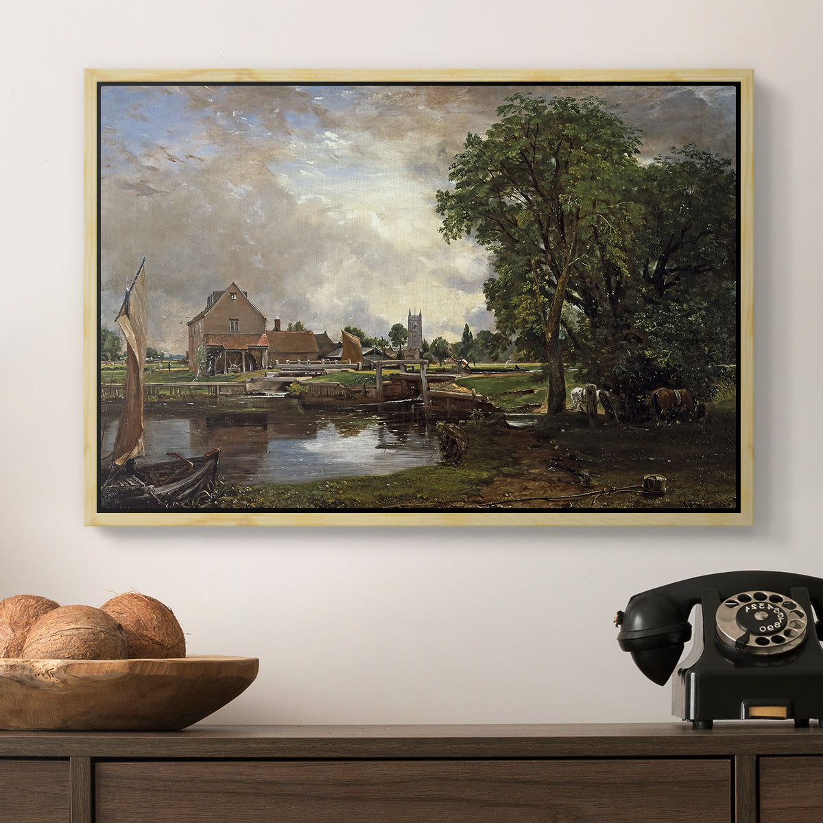 Dedham Lock and Mill, c. 1820 - Floater Framed Canvas Print