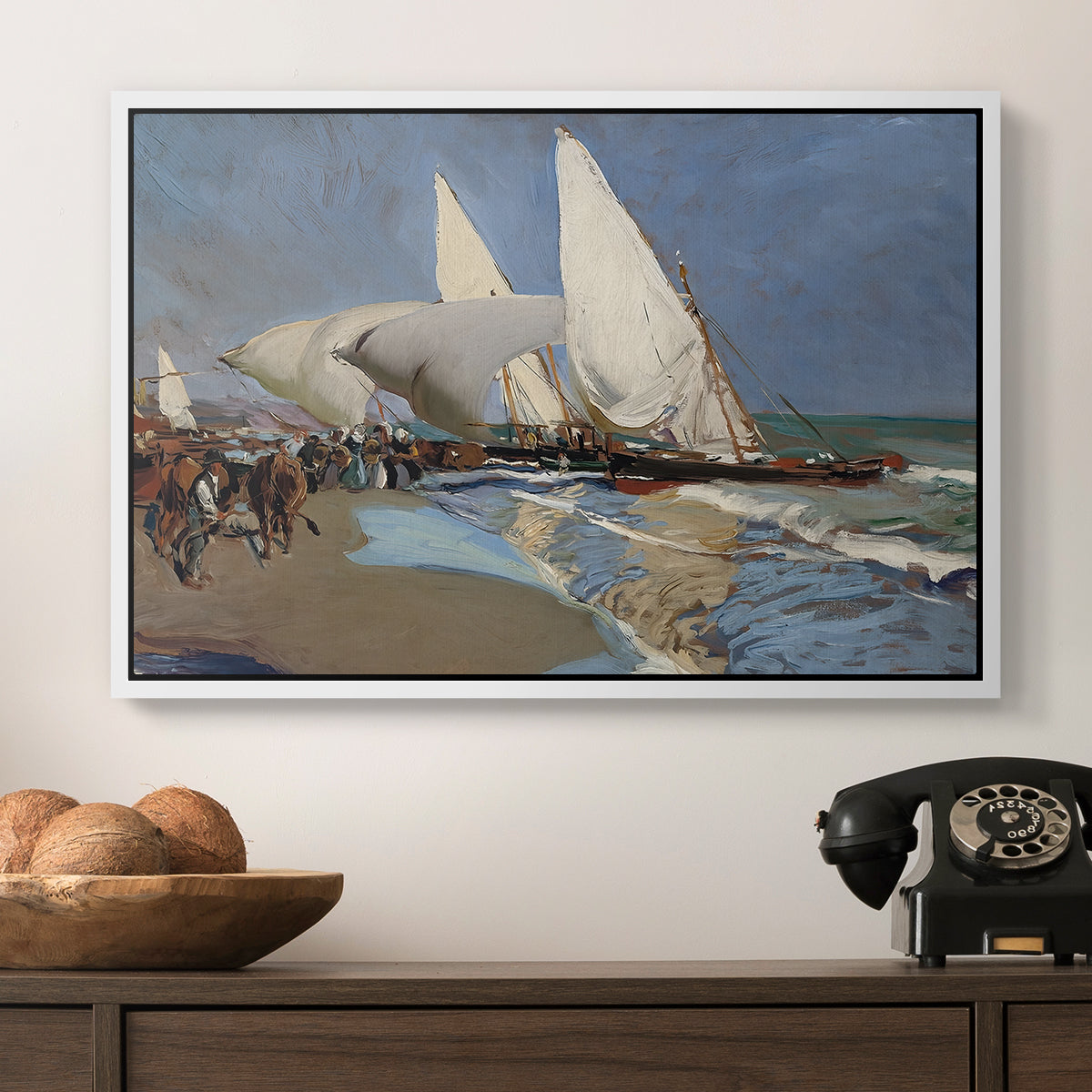 The Beach at Valencia, 1908 - Floater Framed Canvas Print
