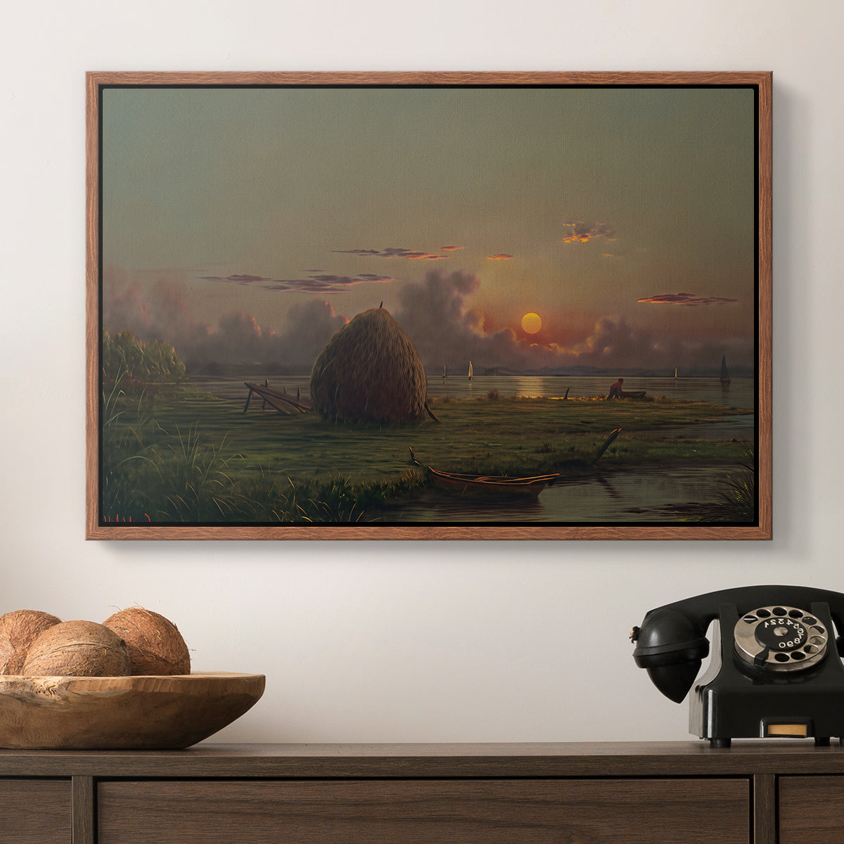 Haystack at Sunset, 1880 - Floater Framed Canvas Print