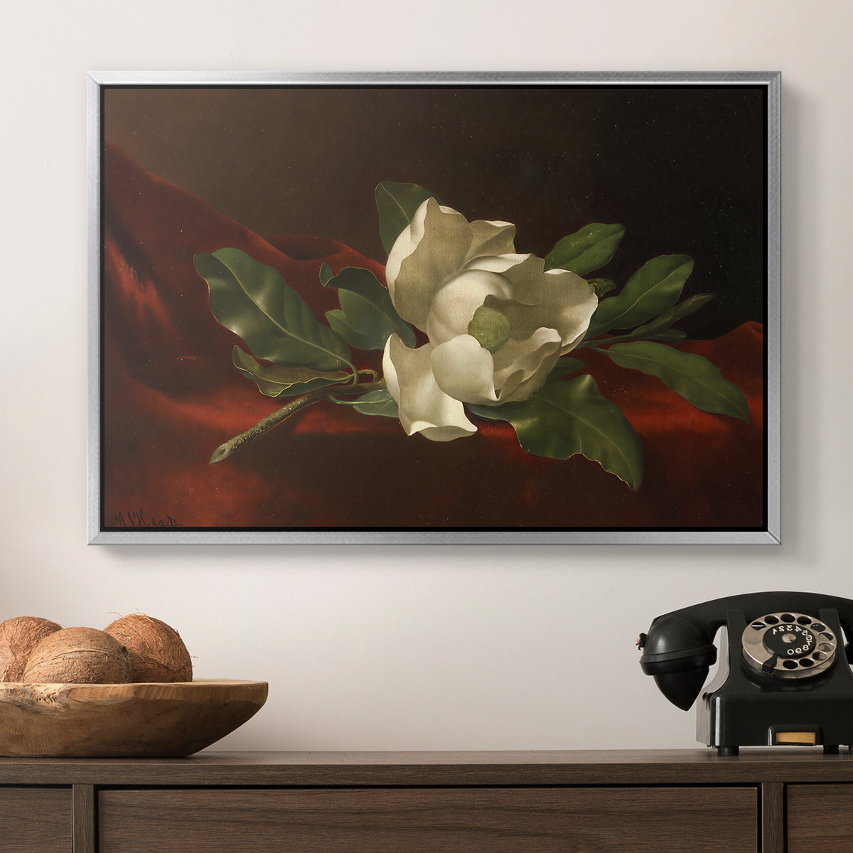 Magnolia on Red Velvet, c. 1885-1890 - Floater Framed Canvas Print