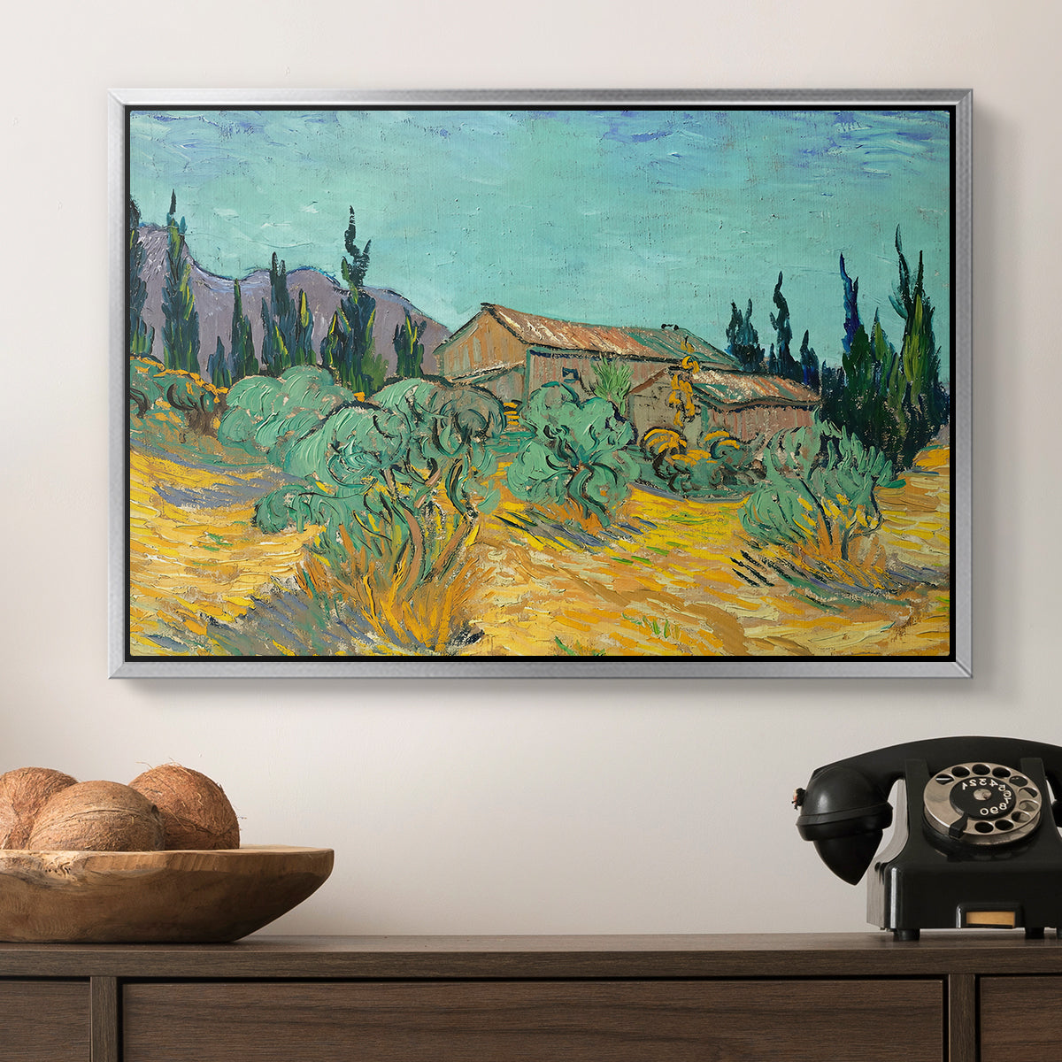 Wooden Sheds Among the Olive Trees and Cypresses, 1889 - Floater Framed Canvas Print
