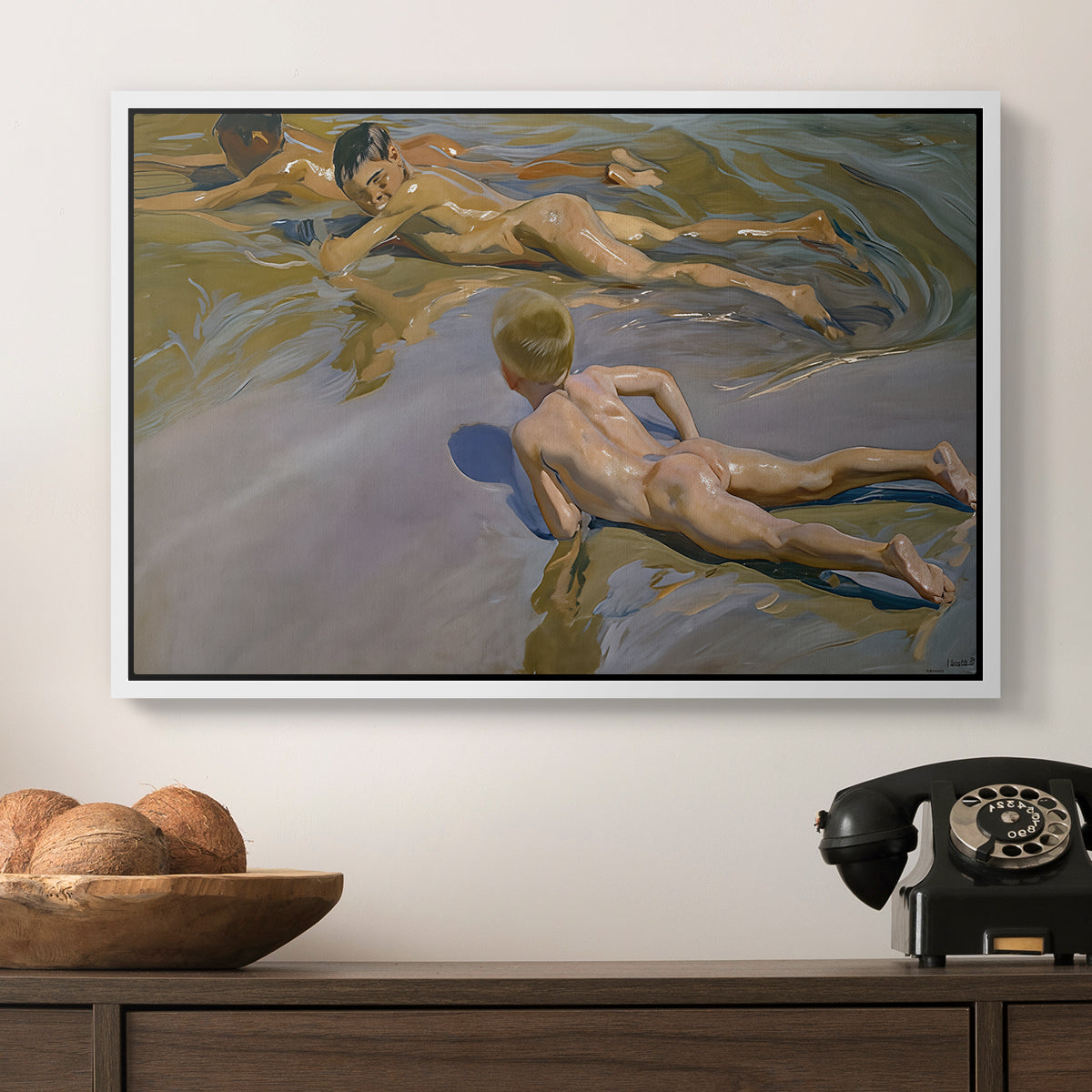 Boys on the Beach, 1910 - Floater Framed Canvas Print